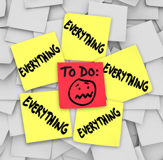 A to-do list on sticky notes with the word everything to illustrate how overwhelming the amount of tasks have you feeling